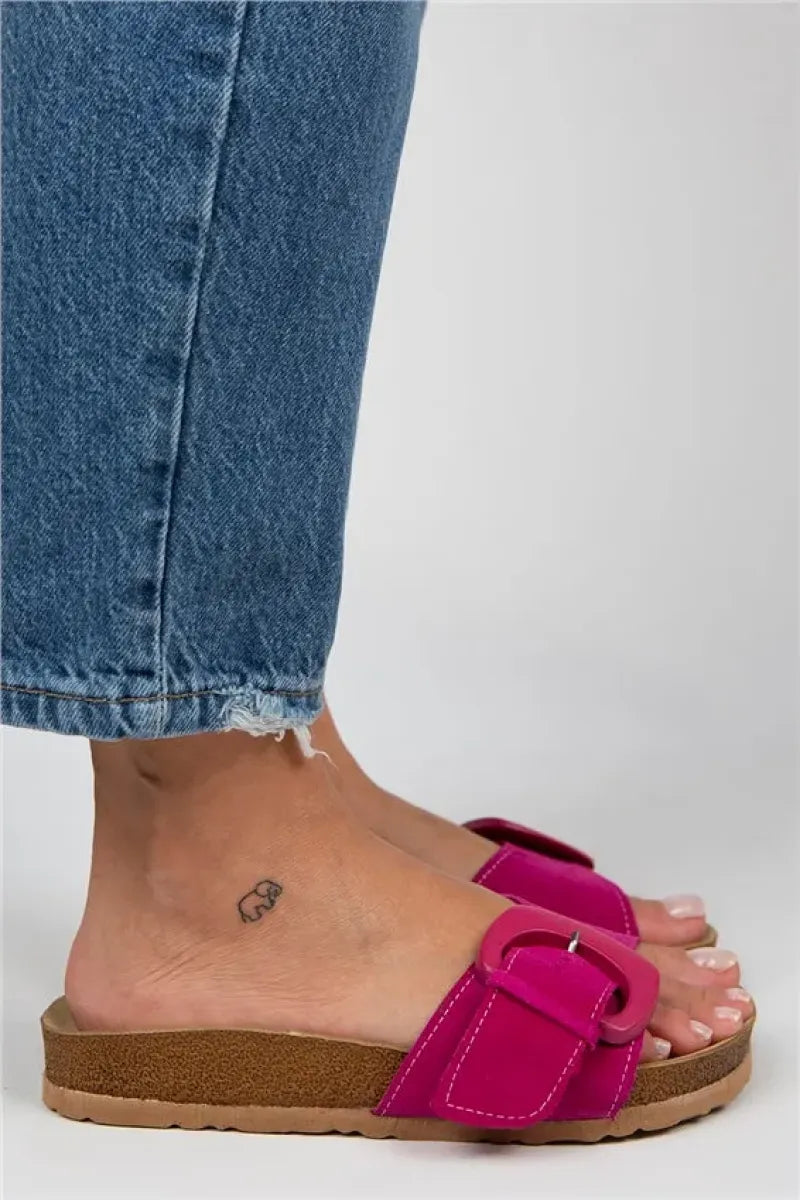 Mj- alandra kadın hakiki deri tek bant fuşya terlik / women > shoes > slippers
